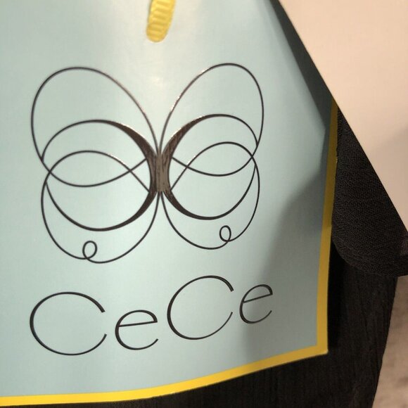 CeCe Dress Womens 8 Black Chiffon Ruffles Feminine Smocked Neck Capsule NEW - Picture 8 of 16